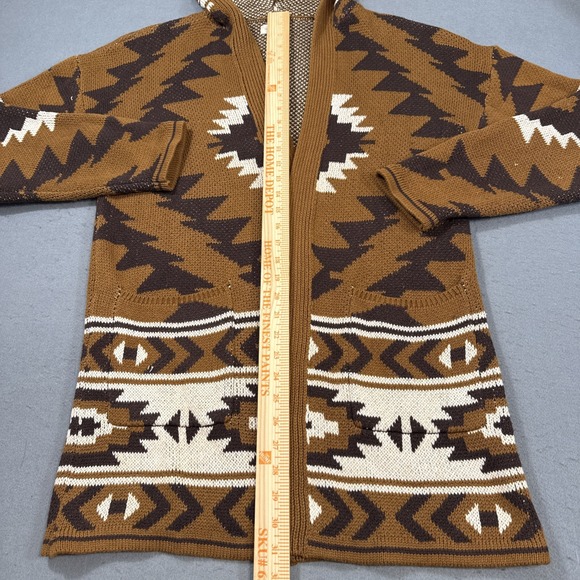 SWEATER CARDIGAN WOMEN LARGE Aztec Geometric Hooded Brown White POCKET - Picture 6 of 10